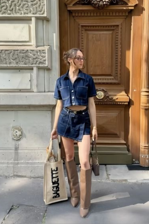 Denim skirt outfit