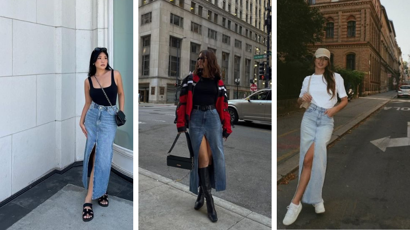 Denim skirt outfit